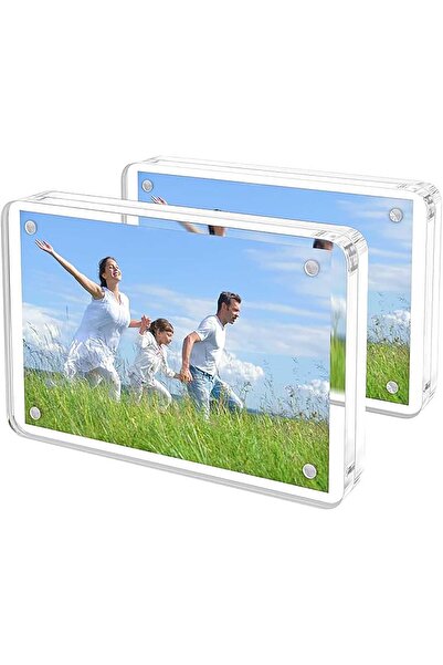 Tazweeq Acrylic Picture Frames, 2-Pack Clear Double-Sided Magnetic Frameless Tabletop Display