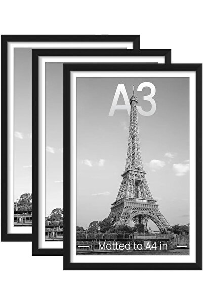 GOGOBAO مجموعة إطارات صور ألومنيوم A3 مكونة من 3 قطع، 21×29.7 سم/29.7×42 سم (أسود)