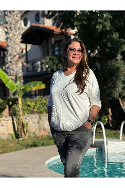 Punta Otantik Nc20663 Guipure V-Neck Italian Knitwear Blouse White