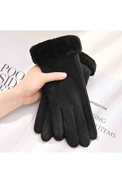 PriStyle Women's Warm Gloves for Autumn/Winter - Fleece with Soft Faux-Fur Interior, Elegant, One Size, Black
