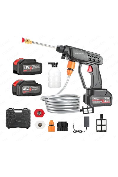 Generic غسالة ضغط لاسلكية 48 فولت، بطاريتين، مسدس غسيل طاقة محمول، مجموعة تنظيف أرضية السيارة