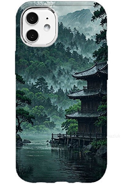 Turkuaz حافظة سيليكون فاخرة متوافقة مع آيفون 11 بتصميم مخصص على شكل معبد ياباني