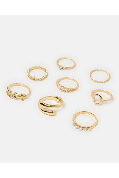 REDTAG مجموعة خواتم نسائية مزينة بالذهب (عبوة من 8 قطع)