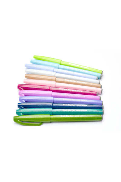 Pentel set de markere cu pensulă pentru scris de mână, 12 culori