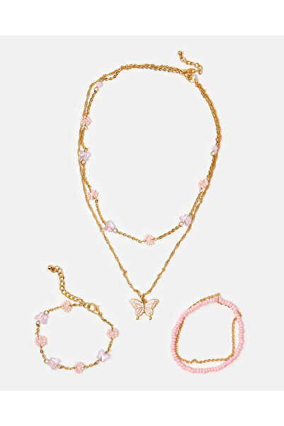 REDTAG قلادة وأساور مزينة بالذهب للبنات (3 قطع)