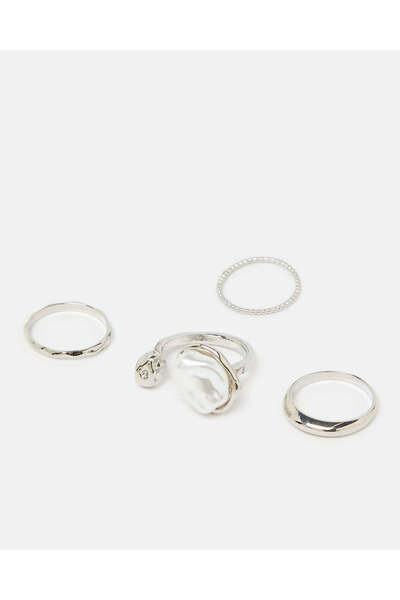 REDTAG مجموعة خواتم نسائية مزينة بالفضة (4 قطع)