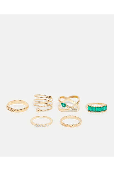 REDTAG مجموعة خواتم نسائية مزينة بالذهب (6 قطع)