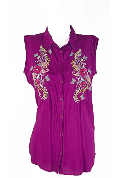 dml giyim Sleeveless Linen Blouse with Embellishment Details