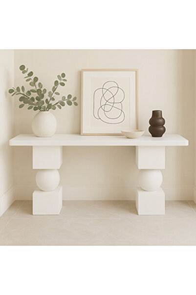 Trihome Modern Masif Ahşap Dekoratif Dresuar – Özel Tasarım Beyaz Konsol Masa