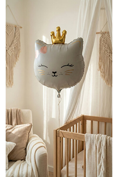 Noone Gray, Crowned Cat Foil Balloon 51X54.5 cm - Helium Compatible Luxury Co...