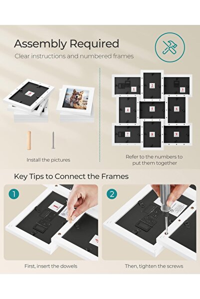 SONGMICS 4x6 Collage Picture Frames for Wall Decor, 9-Pack, Cloud White