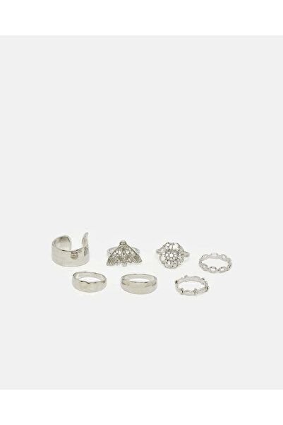 REDTAG مجموعة خواتم فضية مزخرفة للنساء (عبوة من 7 قطع)