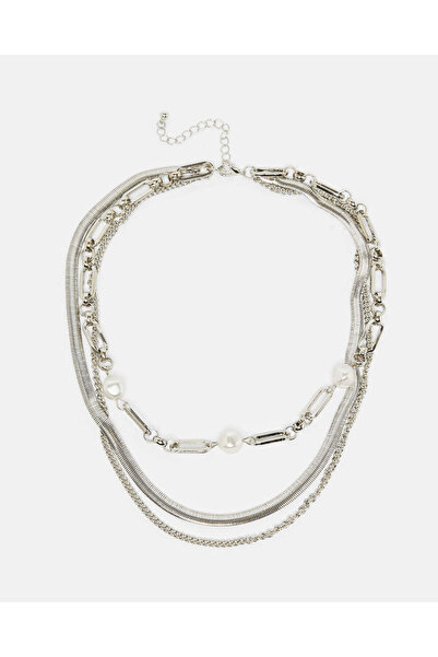 REDTAG قلادة نسائية فضية متعددة الطبقات