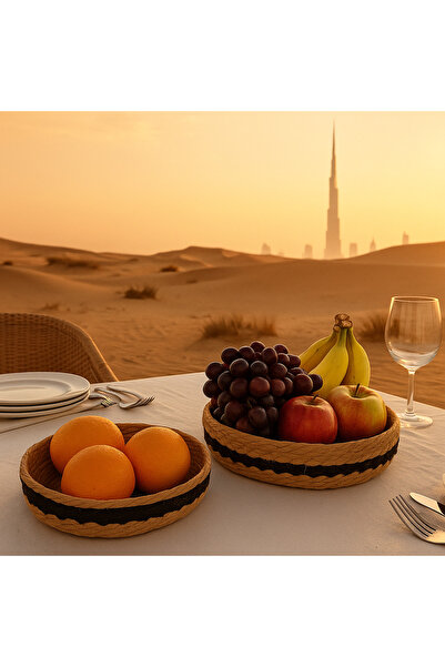YINZUO Jute Tray Set Natural Woven Serving and Decorative Trays with Black Border Round