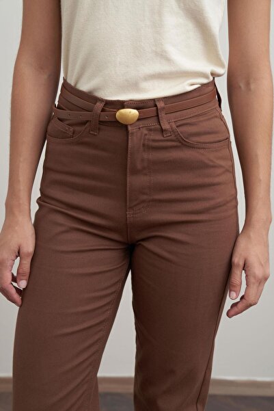 ALLDAY Παντελόνι Gabardine με καφέ χρώμα