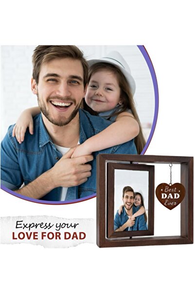Generic Dad Picture Frame with Heart Pendant – 4x6 Double-Sided Wooden Photo Frame