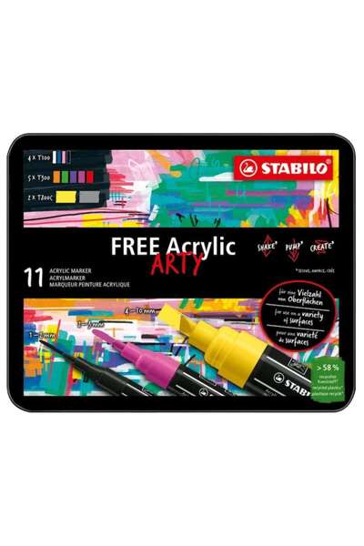 Stabilo Free Acrylic Marker Starter Kit, 4 x T100, 5 x T300, 2 x T800, metal case