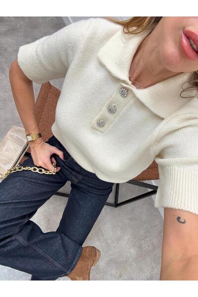 Maldia Shop Women's Lina Polo Neck Stone Cream Knitwear Sweater