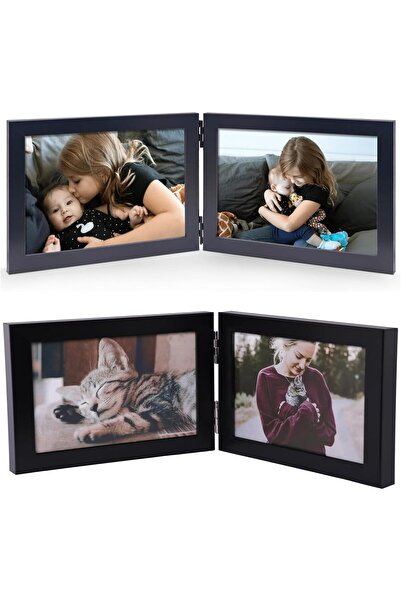 AZONEE إطار صورة مزدوج قابل للطي مقاس 4×6، مصنوع من زجاج شبكي بمفصلتين وفتحتي...