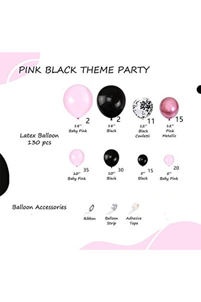 Generic 130-PCS Black Pink Latex Decorative Balloon Arch Garland Set - Perfect for Birthday Party