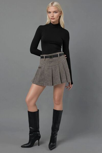 Hiccup High Waist Pleated Mini Shorts Skirt