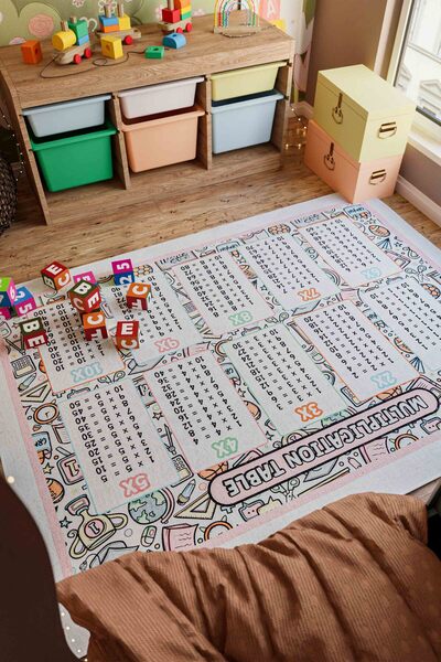 Oriente Home Çarpım Tablosu Desenli Çocuk Halısı Yıkanabilir Kaymaz Taban Şönil Makine Halısı 8397