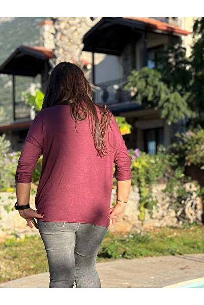 Punta Otantik Nc20663 Lace V-Neck Italian Knit Blouse Cherry