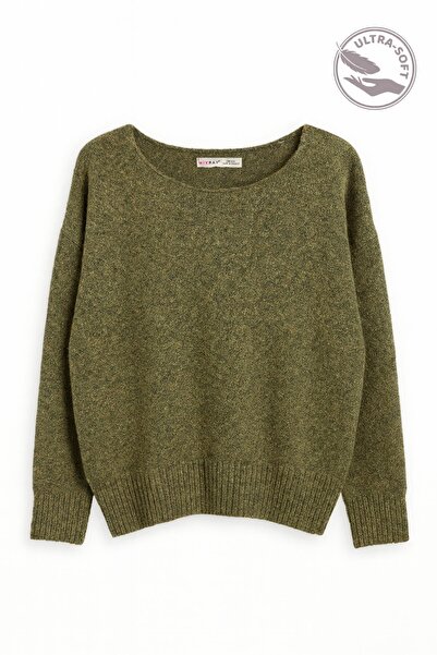 Mixray 6995 women's boat neck wool blend knit sweater khaki