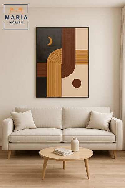 MARIA HOMES Geometric Abstract Wall Art with Moon – Modern Textured Decor for...