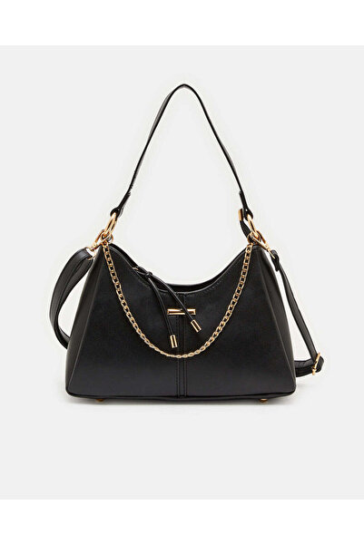 REDTAG حقيبة رسول نسائية سوداء مزخرفة بسلسلة أمامية