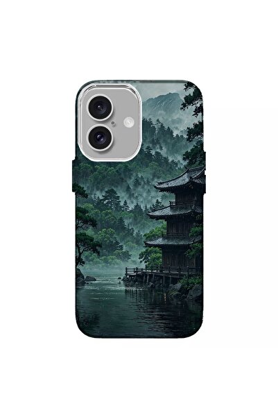 Turkuaz iPhone 16 Compatible Special Japanese Temple Designed Luxury Silicone Case