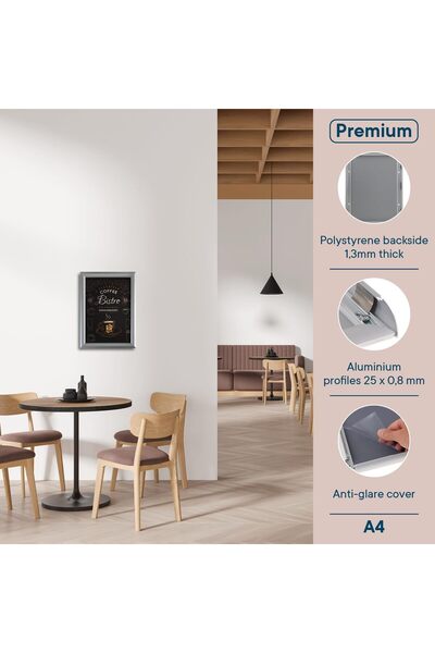 Europel Snap Frame A4 - 25 mm Aluminium Anodised, Anti-Glare Cover