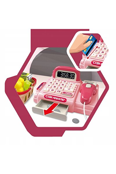 Matadi Cash register with real computer, shopping cart and accessories Pink