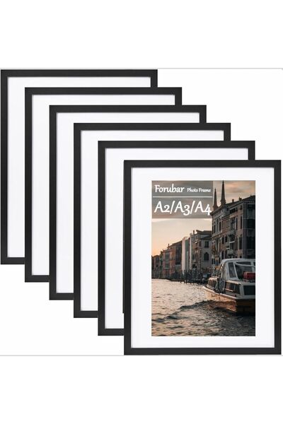 Forubar إطار صور A2/A3/A4 أسود، إطار خشبي متين (A4)