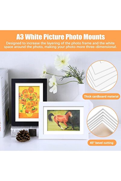 EXCEFORE 12Pcs A3 White Photo Mounts (Fits A4 Pictures)