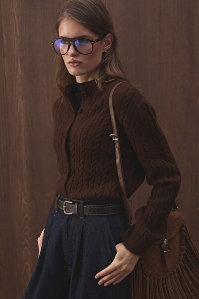 Hooopstore Contrast Stitching Piece Leather Bitter Brown Belt