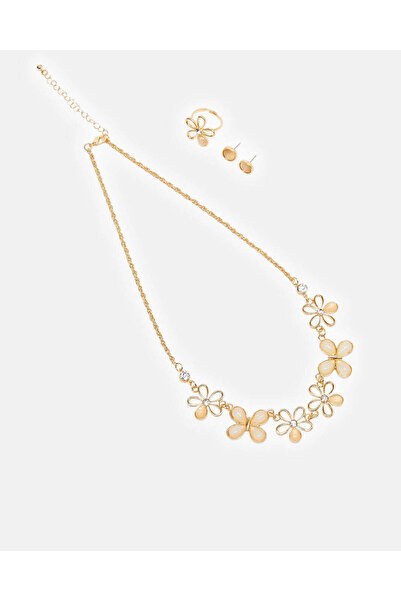 REDTAG مجموعة قلادات ذهبية مزخرفة للبنات (3 قطع)