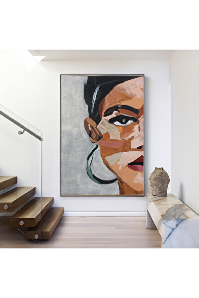 Almonfared لوحة فنية – بورتريه تجريدي لوجه امرأة بألوان دافئة