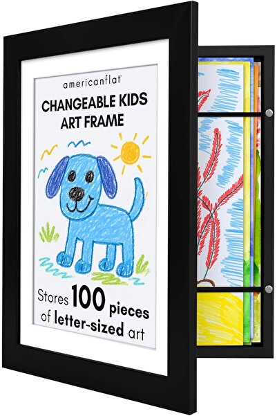 Americanflat 10x12.5 Kids Artwork Picture Frame in Black - Displays 8.5x11 with Mat