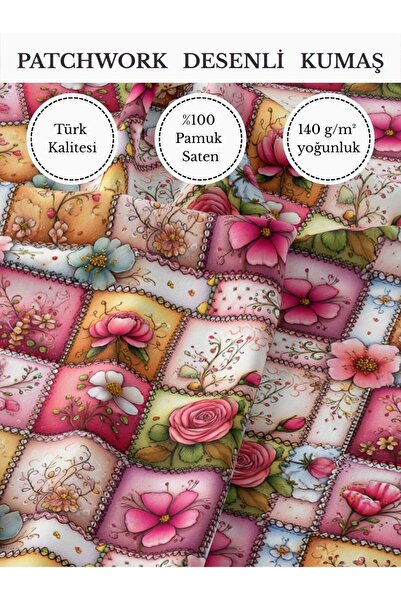 FabricMarket %100 Pamuk Saten Patchwork Kumaş – 155×100 cm – Dikiş ve DIY İçin