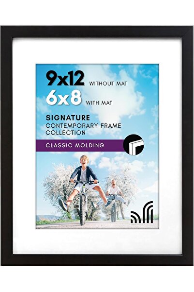 Americanflat إطار صورة أسود مقاس 9 × 12 بوصة مع حصيرة بيضاء