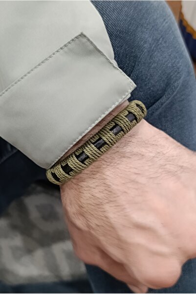 SEN'Z COLLECTİON Outdoor Stil Erkek Yeşil Kalın İp Örgü Bileklik