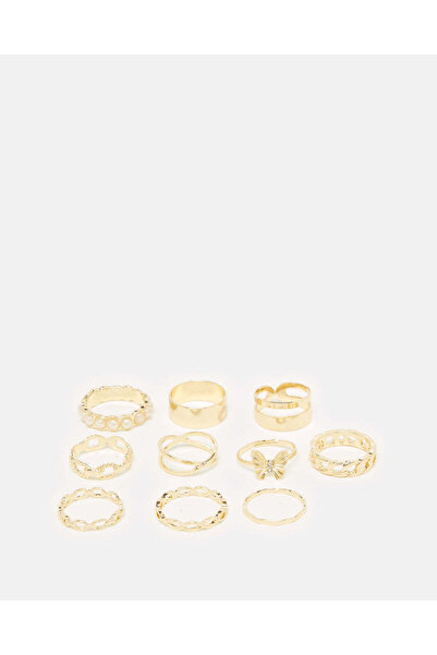 REDTAG مجموعة خواتم نسائية مزينة بالذهب (10 قطع)