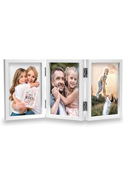EXCEFORE 4x6 Triple Wooden Hinged Photo Frame (White)