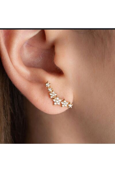 GÜLNAR BİJUTERİ 7 ÇİÇEK TAŞLI GOLD TRAGUS HELİX PEARSİNG KIKIRDAK KÜPE ÇELİK