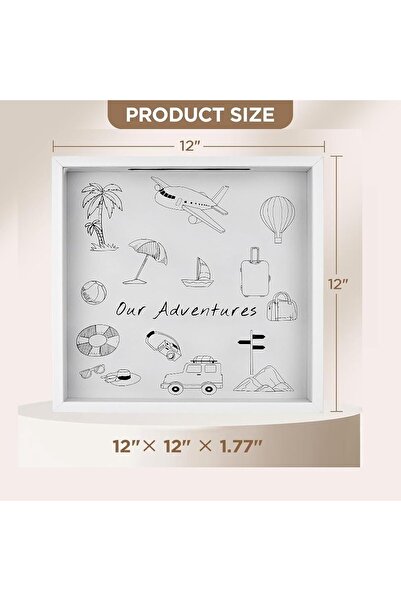 THE WHITE SHOP Adventure Travel Shadow Box (White, 12 x 12)