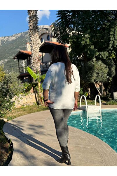 Punta Otantik Nc20663 Guipure V-Neck Italian Knitwear Blouse White