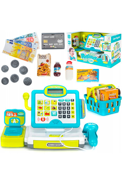 Matadi Cash register with computer, shopping cart and accessories Blue
