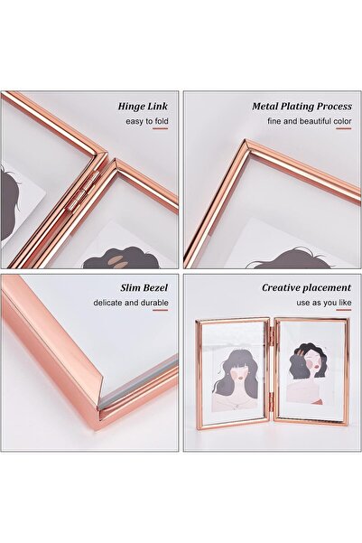 SYOSI Folding Double Metal Photo Frames Double-Sided Glass Frame (3x5 inch)