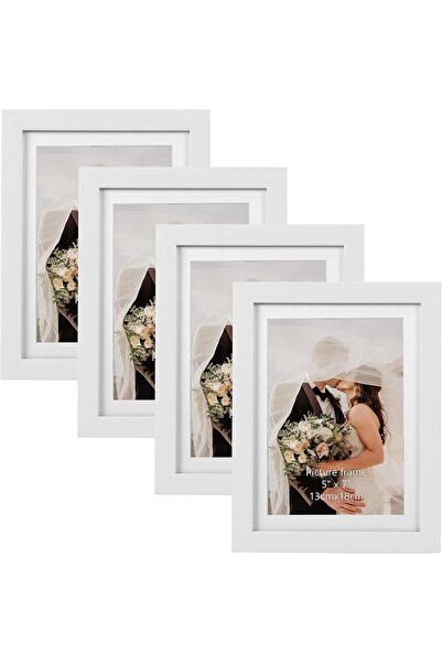 BIGTHREE White Wood Grain Picture Frame Set, 13 x 18 cm (Set of 4)